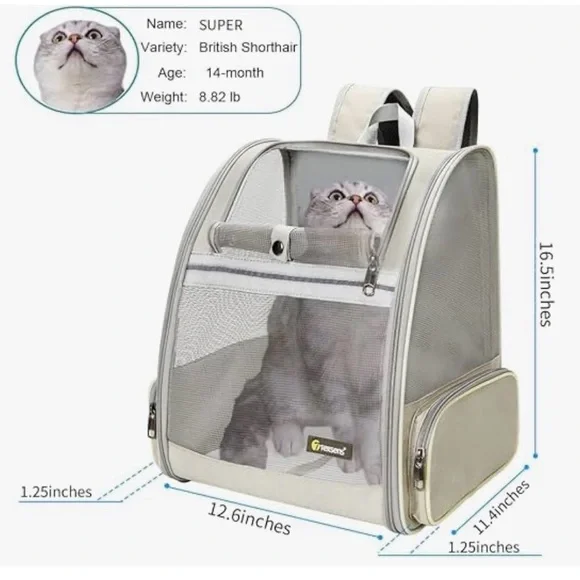 Pet Backpack Carrier Ventilated, Safety Straps, Buckle Support Collapsible - Picture 3 of 10